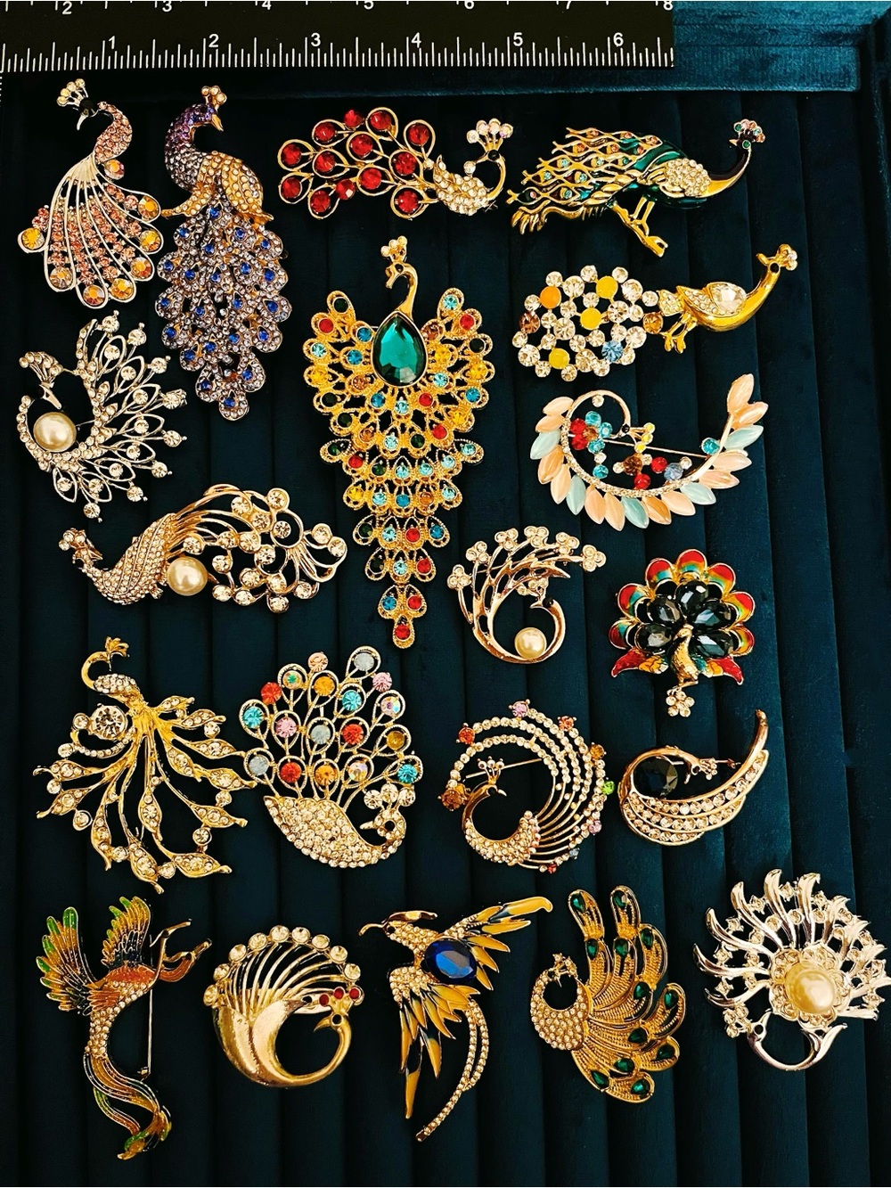 Lot Of 20pcs Rhinestone Peacock Brooch Pins Gold Tone Crystal Jewelry